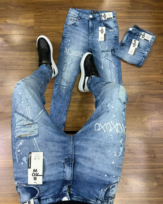 Calça Jogador - Azul com Tintas